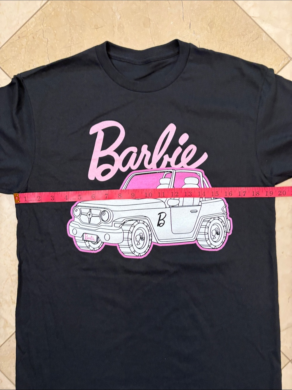 ⭐️ Barbie Black Tee with Pink & White Car Graphic - Picture 4 of 5